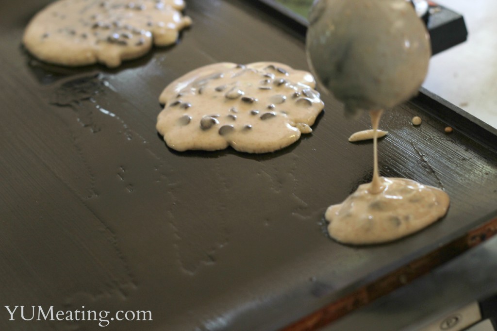 carob-chip-pancakes-pour