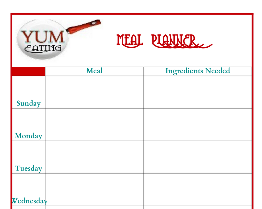 YUM eating meal planner