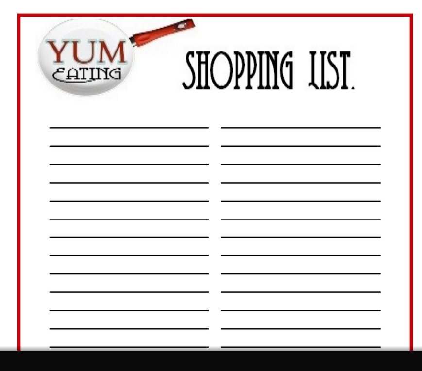 YUM eating shopping list