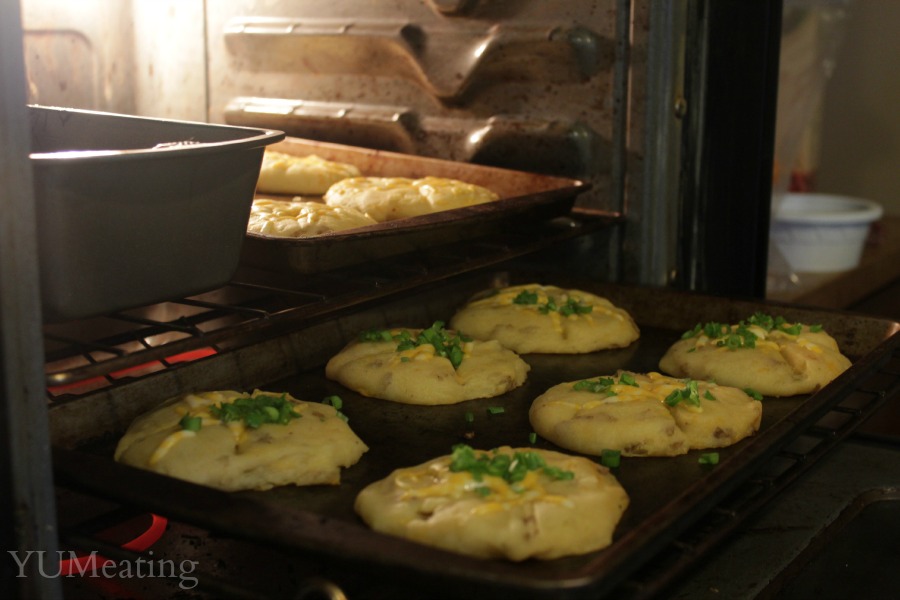 two racks of potato cheddar bread