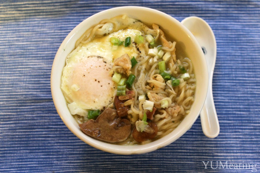 Mushroom & Egg Ramen Noodle Soup - eating