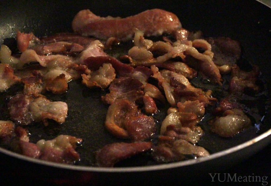 frying bacon for potato cakes
