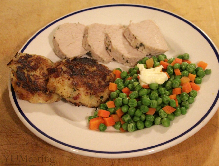 potato cakes with pork loin meal