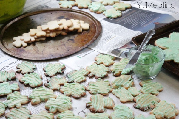 plates of shamrock cookies