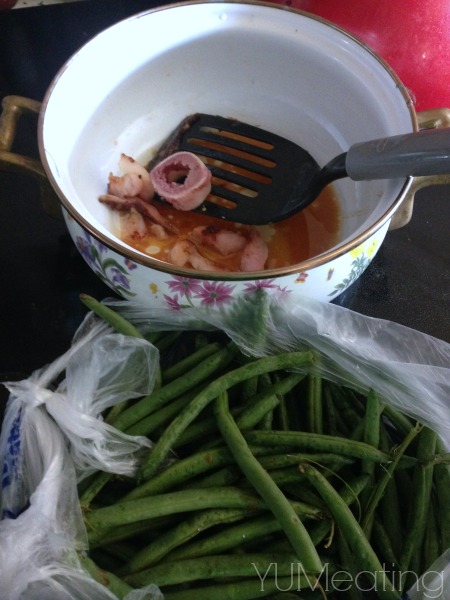 ham and green beans in process