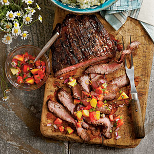 grilled molasses flank steak with watermelon salsa | YUMeating.com #foodie